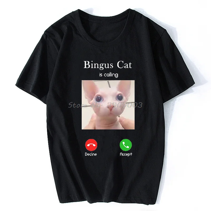 Bingus Cat Is Calling Memes T Shirt New Fashion Cat Print T-shirt Men Cotton Tshirt Funny Tees Tops Tees Top Streetwear Harajuku