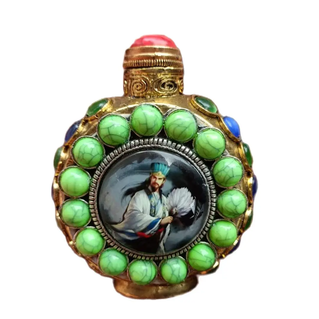 

vintage Old Peking Snuff Bottle decorations Inlaid gem Ornaments Zhuge Liang Wisdom fine peking fine gift hobby collect