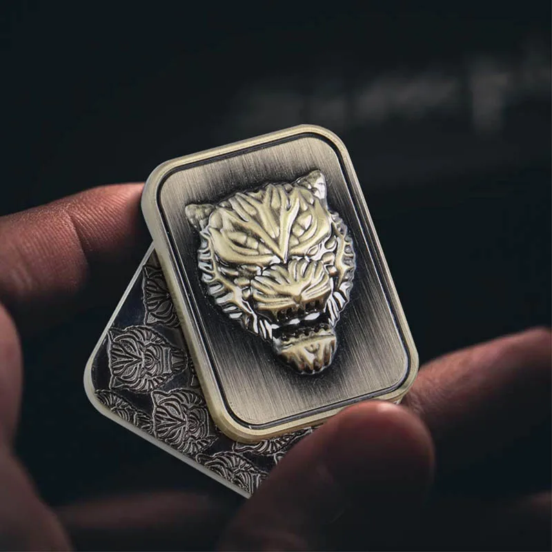 New Tiger Head Metal Fidget Slider EDC Magnetic Poker Push Card ADHD Anxiety Stress Relief Toys Adults Creative Gifts