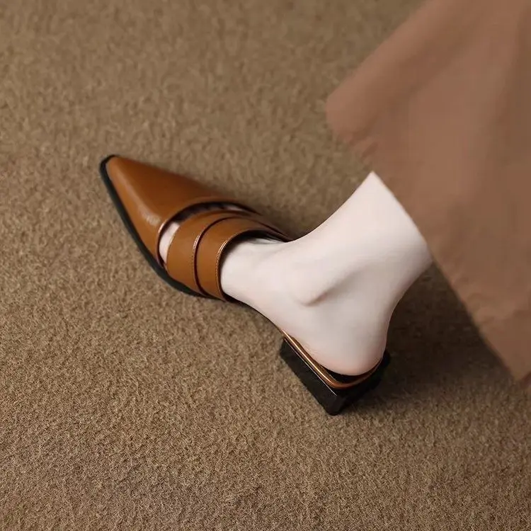 qingting-brand-genuine-leather-sandals-women's-spring-new-style-fashionable-versatile-half-slippers-comfortable-slip-on-shoes