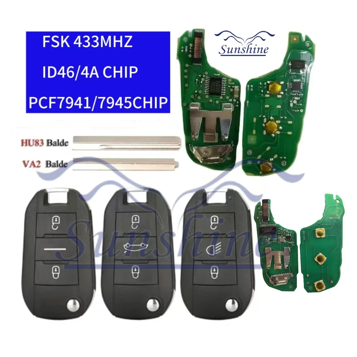 

Sunshine ID46/4A PCF7941/7945 CHIP Car Key 5FA010 For Peugeot Peugeot 208 2008 301 308 508 5008 Citroen C4-Cactus C-Elysee Opel