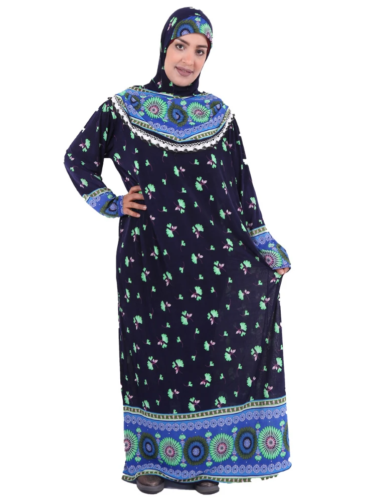 Muslim Prayer Garment Dress Women Islamic Clothing Floral Thobe Burka Dubai Turkey Jurken Abaya Hooded Khimar Hijab Robe jilbab