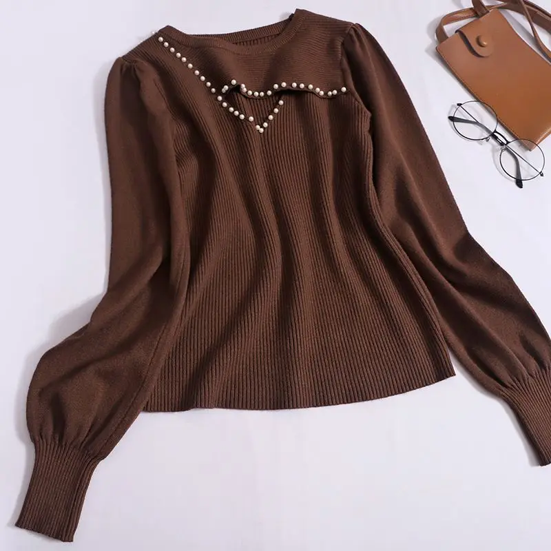 2024 Spring and Autumn New Trend woman Hollow out Pearis Sexy Slim Knitted Sweater Casual Fashion Solid V- Neck Pullover