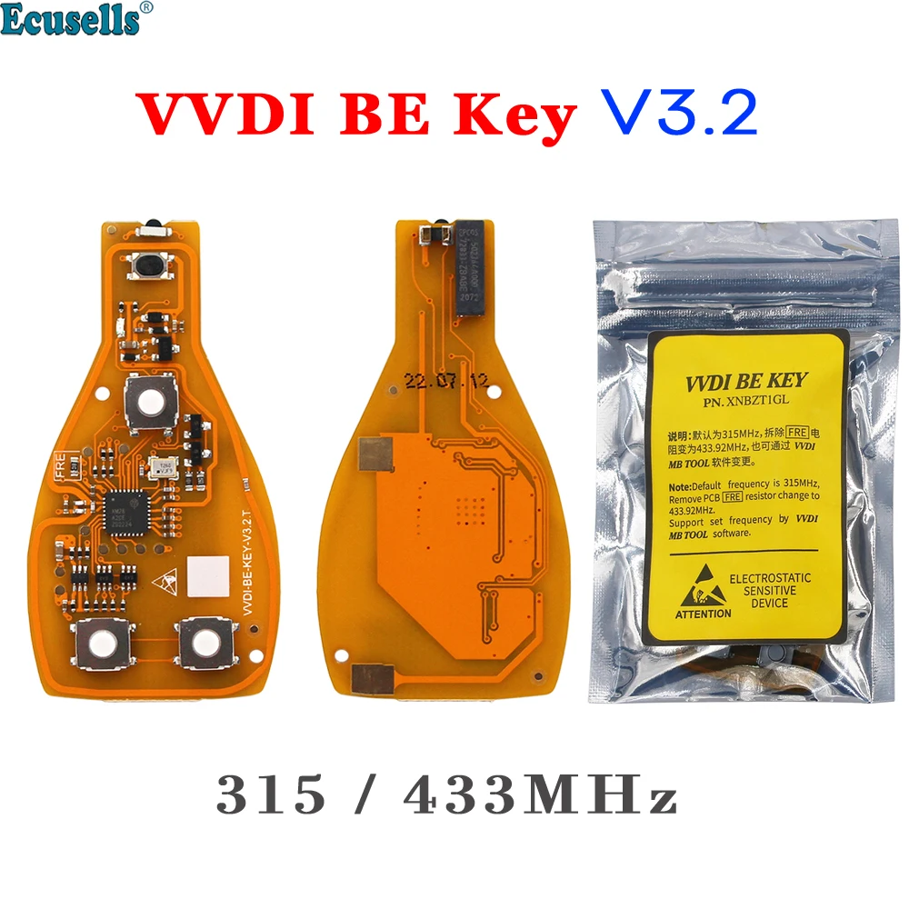 

Xhorse VVDI BE Key Pro V3.2 PCB Improved Version Smart Remote 315/433MHz with Chip For Mercedes Benz