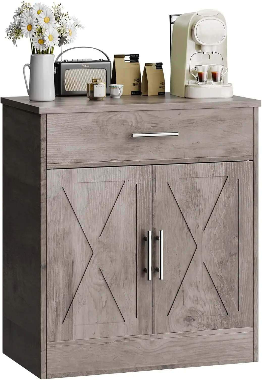 

Кухонный буфет-сервант, деревянный шкаф для хранения с 2 дверцами и 1 ящиком, регулируемой полкой, в современном фермерском стиле