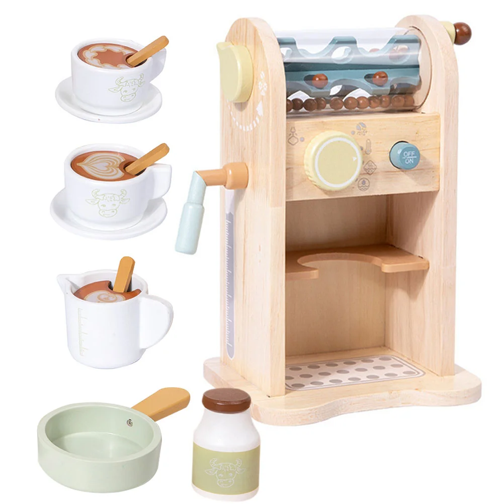 Wooden Coffee Maker Machine Playset Role Play Kitchen Coffee Machine Playset Toy Pretend Play Toys For Kids