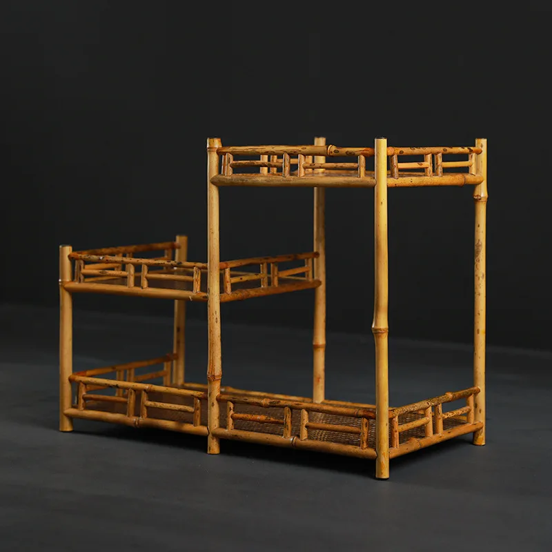 Spring Merlot Bamboo Tea Shed Bamboo Bogu Rack  Set Wenplay Shelf  Room Storage Ceremony Accessories Zen