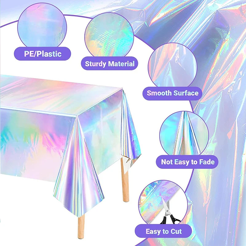 Laser Rectangular Tablecloth Rainbow Aluminum Foil Tablecloth Birthday Wedding Home Parties Festive Supplies Disposable CZB003