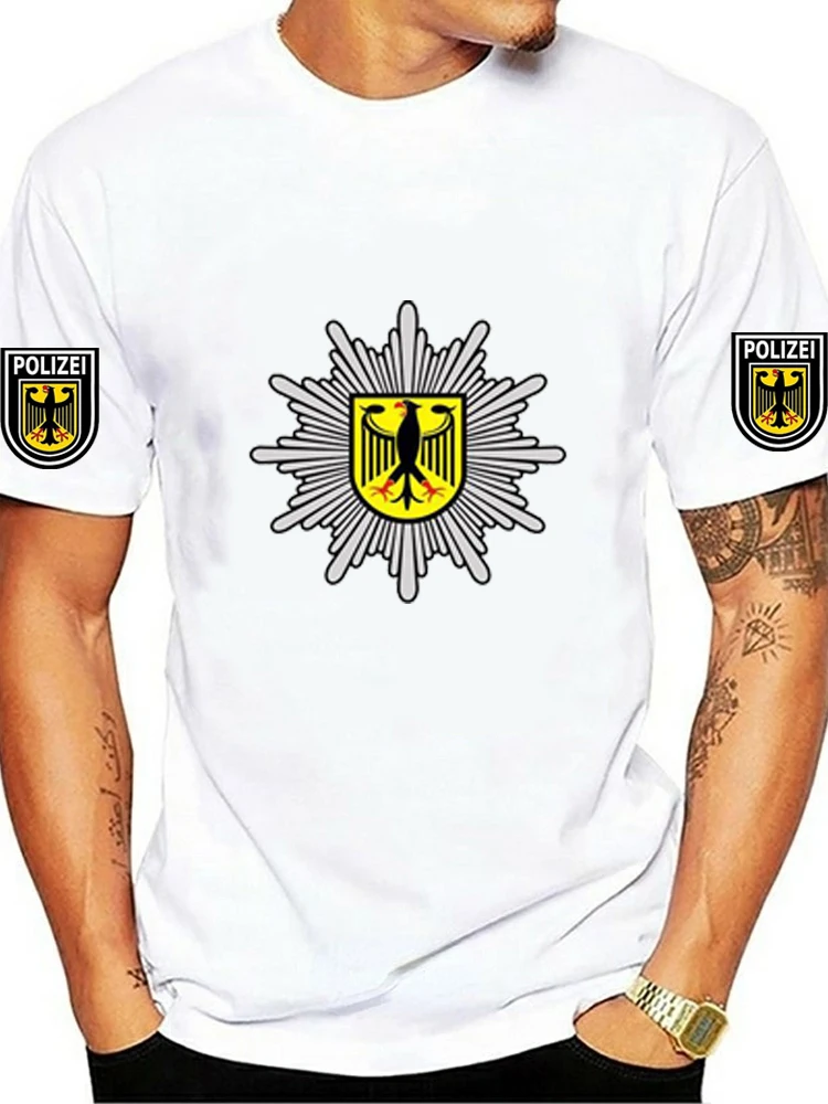 Creative German Police LOGO  Printed T-shirt for men  Aesthetic Summer O-neck  Short Sleeve white T Shirt Tee oversized 4XL