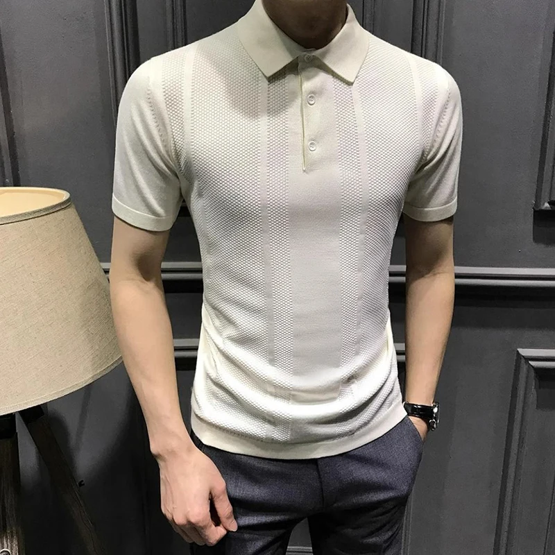 Polo informal de negocios para hombre, Camiseta de punto de manga larga con botones de solapa sólida, ropa de calle a la moda para oficina y redes sociales, novedad de verano