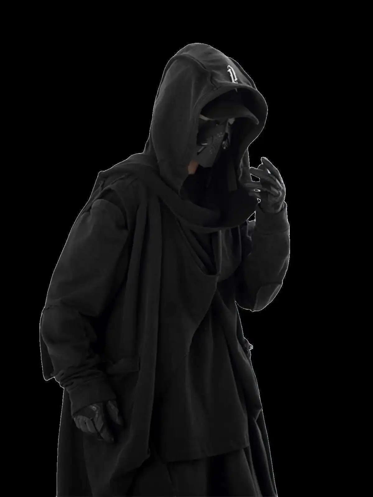 Mantel Hujan Pria Pakaian Jalanan Penahan Angin Pria Gotik dengan Saku Tudung Desain Tahan Angin Panjang Sedang Warna Solid untuk Pria