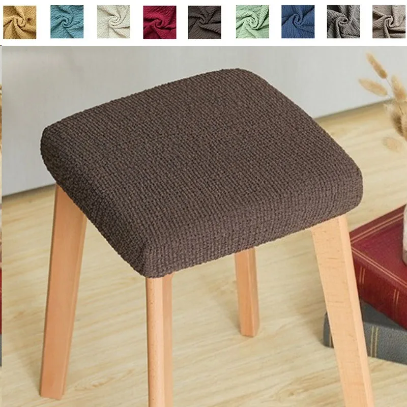 

Square Stool Chair Protector Removable Elastic Seat Cover Solid Color Chair Covers Dining Room Home Chair Slipcover Spandex 의자커버