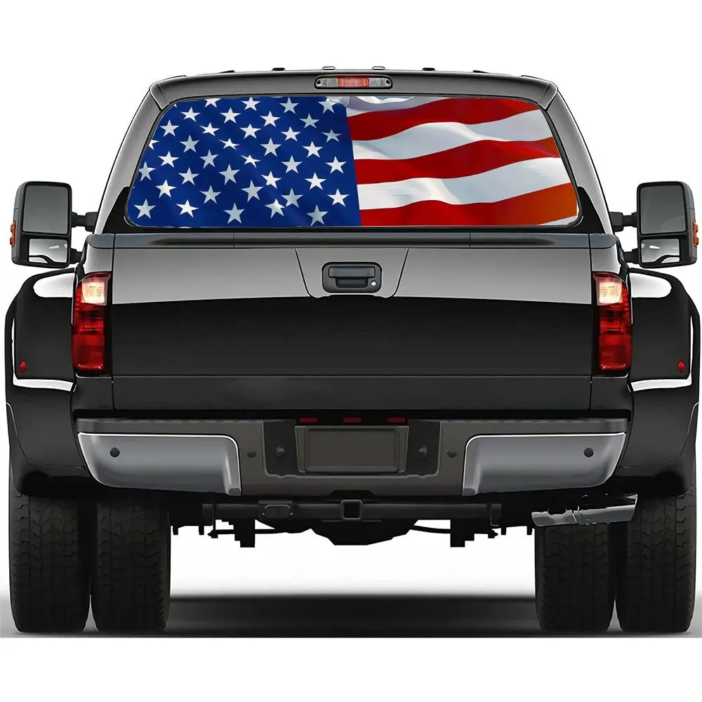 Old Antiqued American Flag Car Rear Windshield Sticker Truck Window See Through Perforated Back Window Vinyl Decal Decoration