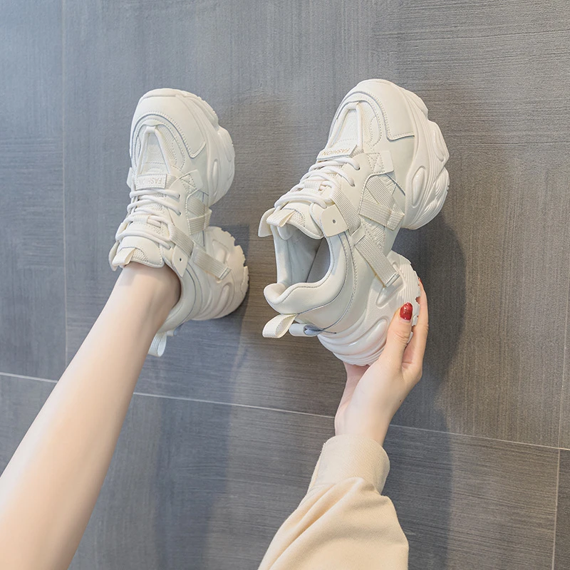 

Womens Beige Blue Color Block Mesh Chunky Platform Dad Sneakers Hidden Height Increasing Lace Up Breathable Summer Casual Shoes