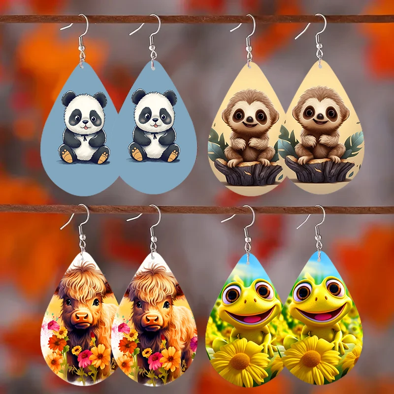 SOMESOOR 만화 동물 나무 물방울 귀걸이, 팬더 나태, 사랑스러운 아기 고원 소, 작은 개구리 해바라기, 여아용 선물