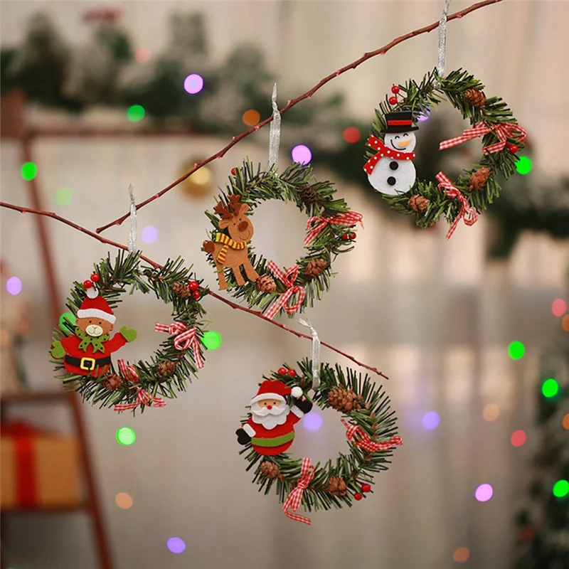 AA80-إكليل عيد الميلاد ديكور عيد الميلاد جارلاند الديكور عيد الميلاد ثلج-باب معلق مخاريط الصنوبر