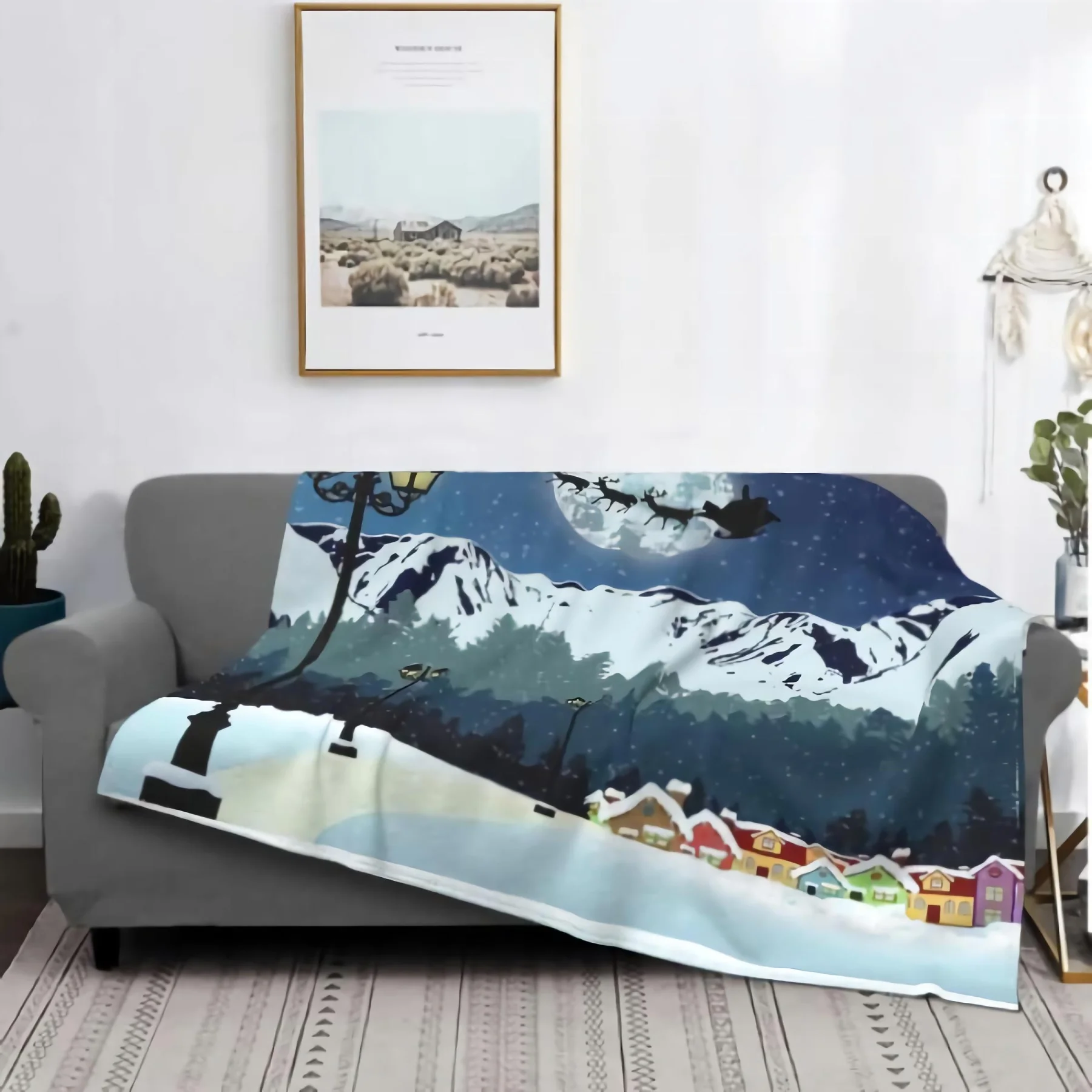 Luxteen-Super Warm and Soft Blanket, 3D Image of Santa's Sleigh in Front of the Full Moon, Micro Blanket for Bed, Sofa, All Seas