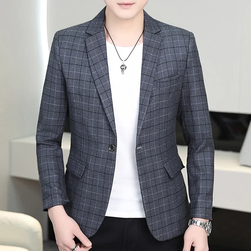 High-quality Men's Stylish and Trendy Business Checkered Single-Piece Western-Style Casual, Fashionable and Form-Fitting Small
