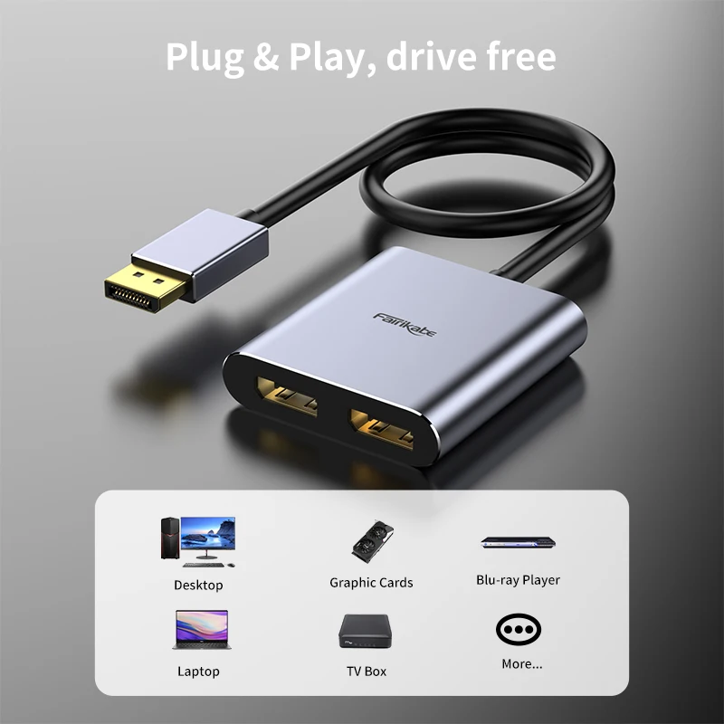 4K60Hz Rozdzielacz DP na 2DisplayPort DP Hub Displayport Rozdzielacz DP Wielostrumieniowy adapter wyświetlacza DP do laptopa monitora stacjonarnego