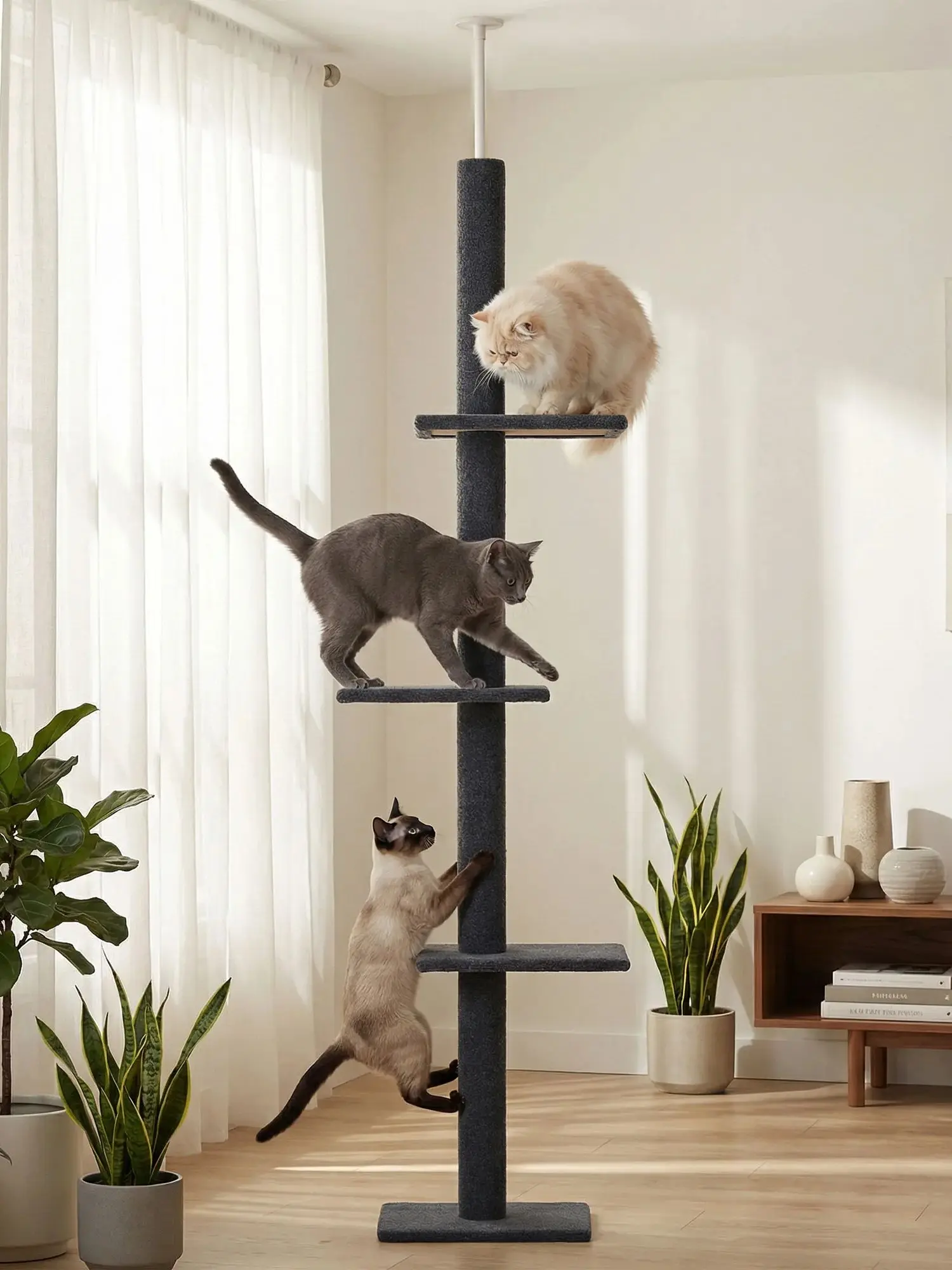 Höhenverstellbarer, hoher Kratzbaum für den Innenbereich, vom Boden bis zur Decke reichender Katzenturm mit Kratzbäumen, Kratzbaum, Kratzbaum, Katzenspielzeug