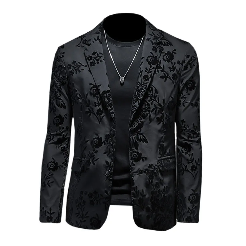 

Men Slim Blazer Jacket Suit Business Wedding Casual Coat Sjacquard Lapels Single Breasted Tops Fashion Large Size Men's Clothing