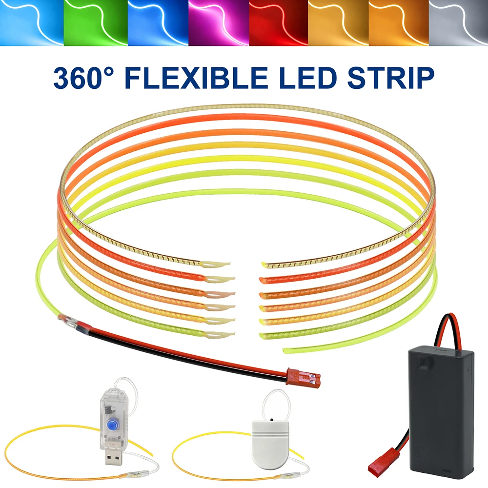 Free Cut 3V 5V COB LED Neon Light Flexible Filament Battery/USB Power 110mm 190mm 300mm Retro Edison Bulb Parts LED Diode Decor