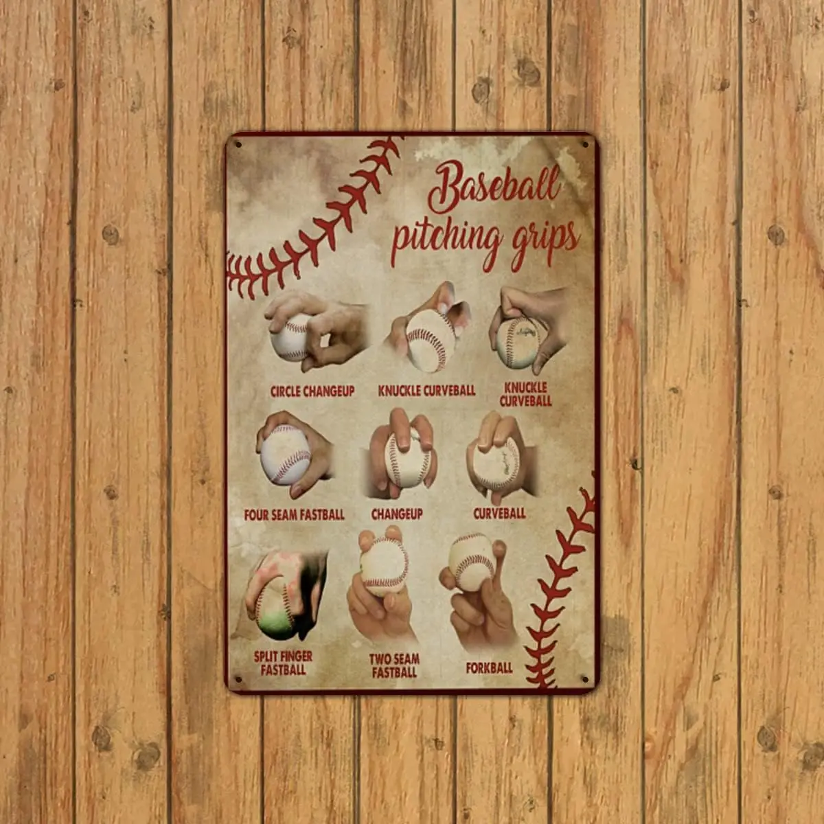 Novelty Baseball Pitching Grips And Baseball Skills Tin Signs Vintage Bar Cafe Garage Home Wall Decoration Baseball Sign