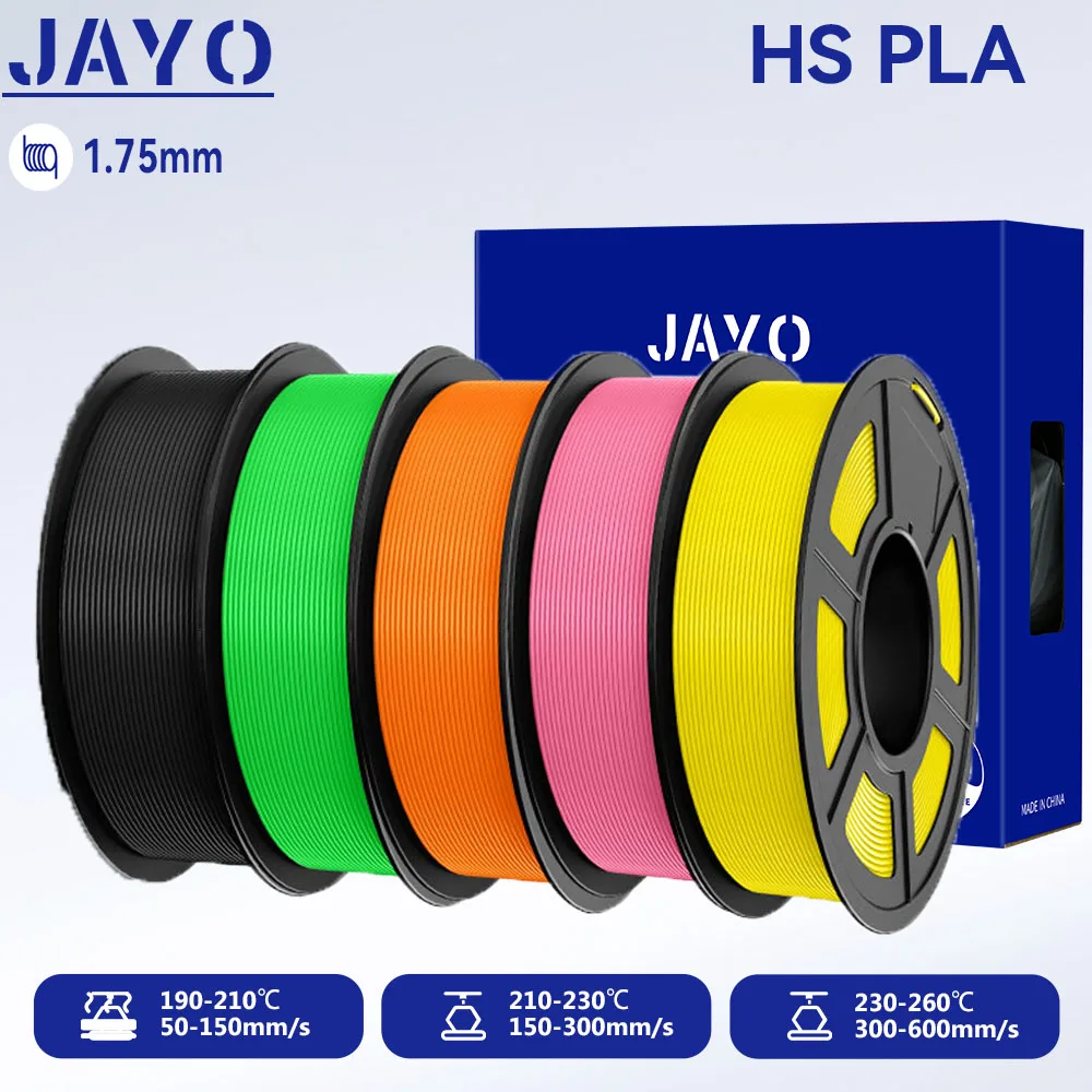 JAYO 3D High Speed PLA Filament 1.75mm HS PLA  Filament 2/5/10 Rolls For Bambu FDM 3D Printer Neatly Wound 3D Printing Material