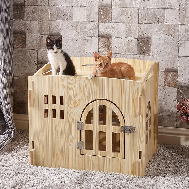 Accessories Pet Bed Dog Pet Supplies Cattery All-season Cattery Solid Wood Enclosure Tape Door Cat Beds for House Bunk Beds