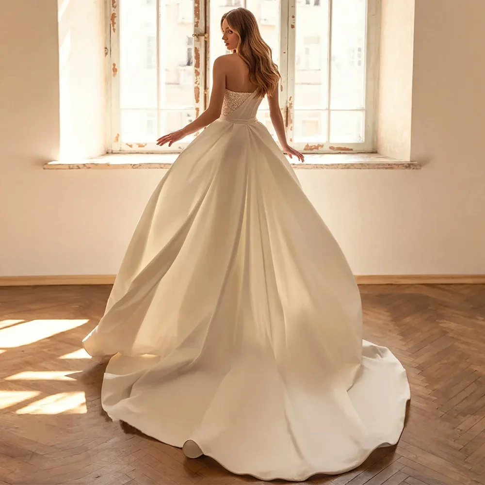Customi Elegant One Shoulder Sleeveless Mermaid Wedding Dress Detachable Skirt Customized Pleat sequin Satin Bridal Dress 2026