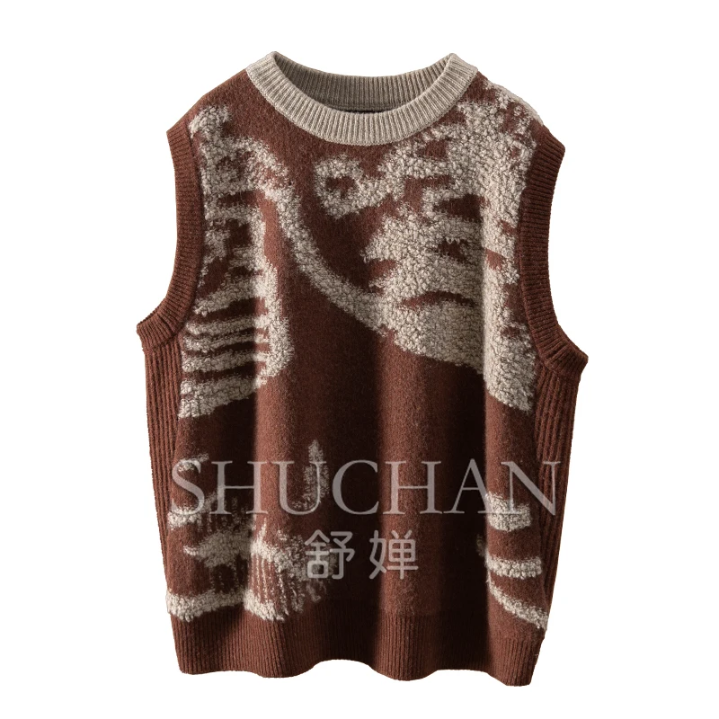 

Autumn and Winter New Retro Jacquard Wool + Cashmere Sweater Vest Women Sueter Mujer Invierno 2024 Autumn