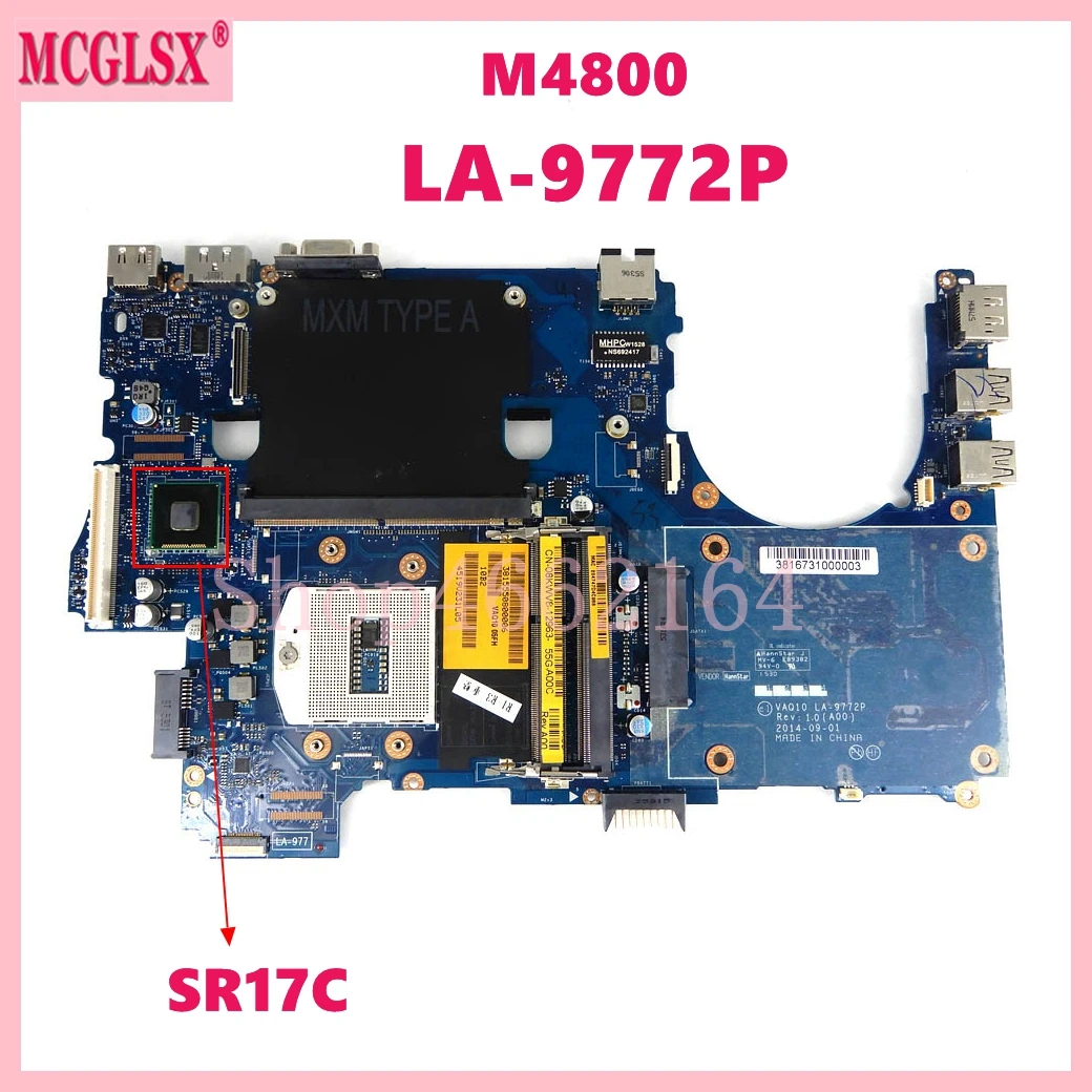 

LA-9772P CN-08KWV8 SR17C DDR3L Laptop Motherboard For DELL Precision M4800 Notebook Mainboard Fully Tested OK