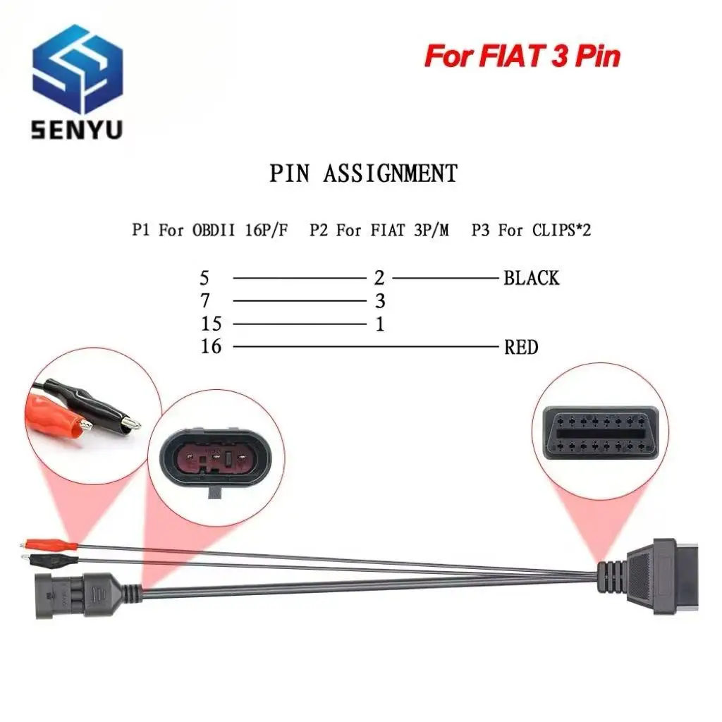 لشركة ألفا ل لانسيا 3 دبوس إلى 16 دبوس سيارة obd2 تمديد كابل obdii موصل السيارات أداة محول كابل التشخيص #1