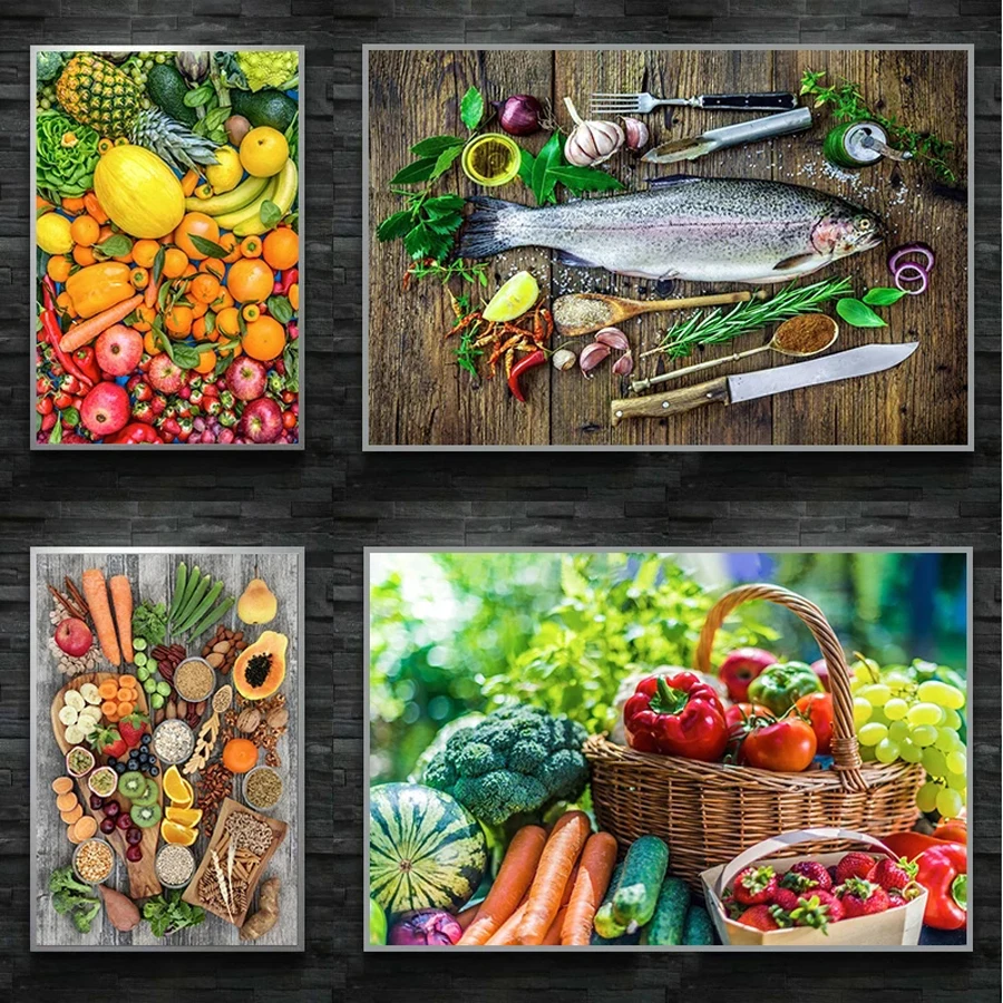 Kitchen Fruit Pictures diamond Painting On Wall Vegetable Grains Spices full diamond mosaic Dinning Room Resturant Home Decor