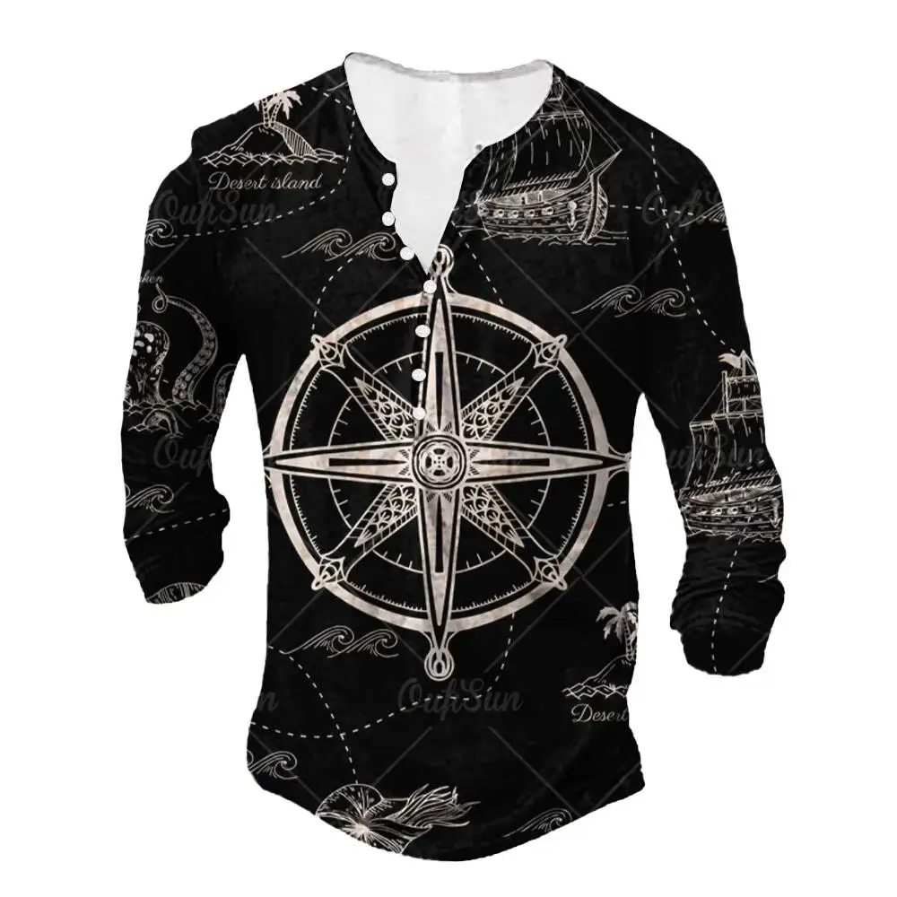 

Vintage Men's T-shirt Cotton Shirt 2026 Anchor Graphic T Shirts Navigation Print Long Sleeve Tee Oversized Man Clothing Top.