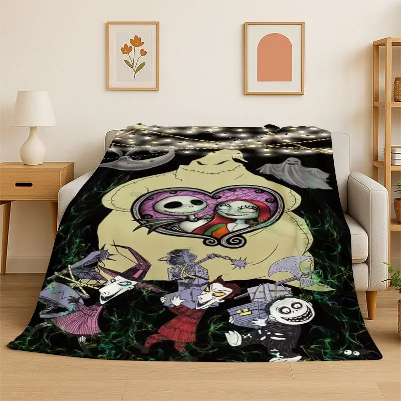 HD Cartoon N-Nightmare Before Christmas Jack HalloweeFlannel Blanket Soft Warm Throw Blanket for Bedroom Living Room Bed Travel
