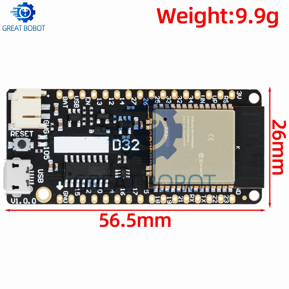 For LOLIN D32 V1.0.0 - Wifi+Bluetooth Board Based ESP-32 Esp32 ESP-WROOM-32 4MB FLASH For Arduino MicroPython Compatible