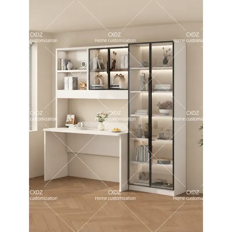 Solid Wood Corner Desk with Bookshelf Integrated Study Table Modern Simple Home Office Computer Workstation for Bedroom