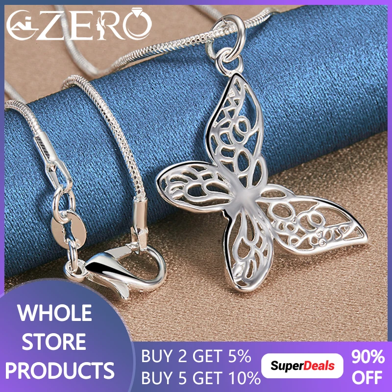 ALIZERO 925 Sterling Silver With 16-30 Inch Snake Chain Butterfly Pendant Necklace For Women Wedding Fashion Party Jewelry Gifts