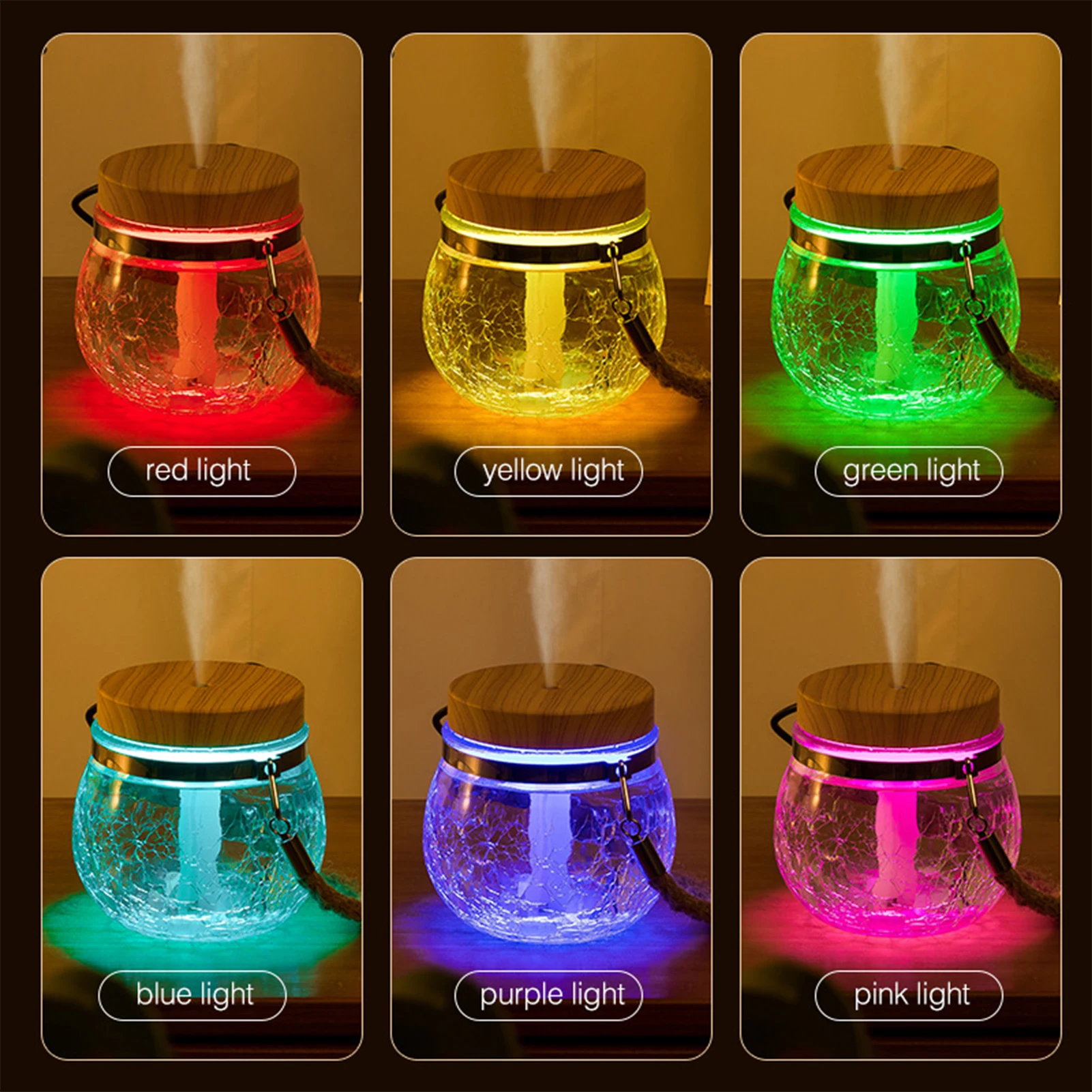 Creative Air Humidifier Ultrasonic Mini Aromatherapy Diffuser Silent Aromatherapy Machine Night Light Ice Flower Glass Humidifie