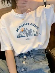 A Continuous and Undulating Mountain Peak T Shirt Women Soft Fashion Short Sleeved Casual Loose Clothes  Harajuku Tshirt