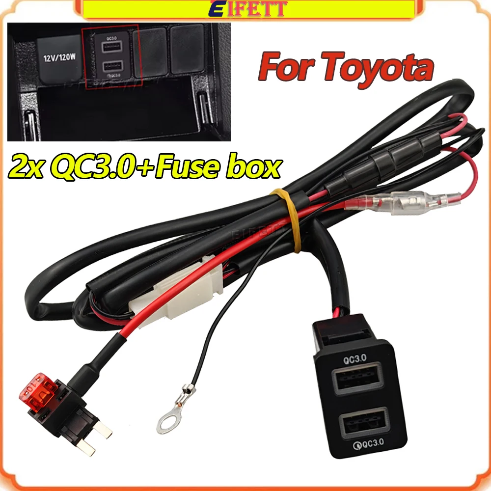 

New For Toyota Land Cruiser 2008-2017 Corolla Hybrid 2016-2017 Double QC3.0 Car USB Fast Charger Socket Red Backlight With Fuse
