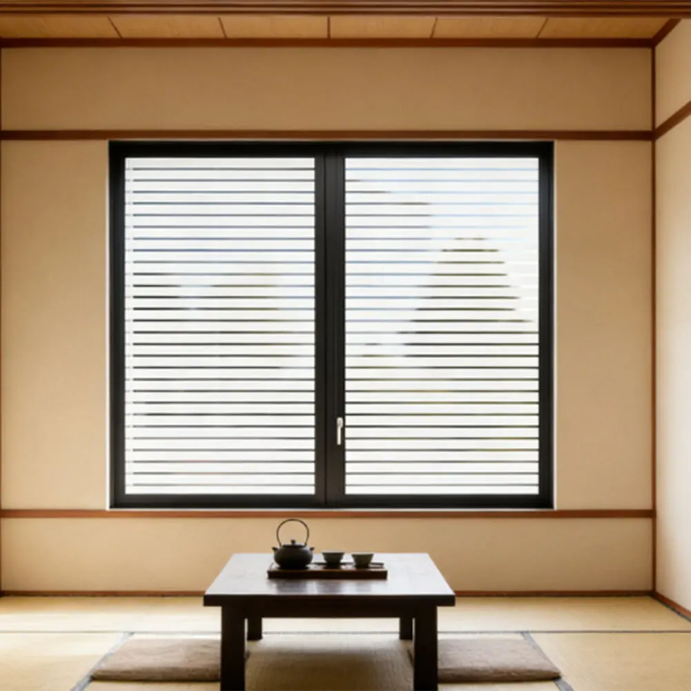 Static‑Cling Striated Privacy Window Film, No‑Adhesive Frosted Glass Sticker With UV‑Protection, Decorative Light‑Filtering