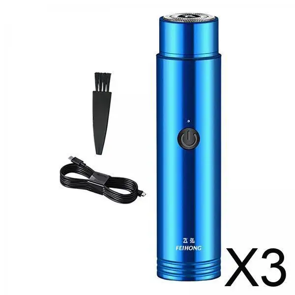 

3xMini Electric Shaver Portable Waterproof Easy to Clean USB Charging Washable Blue