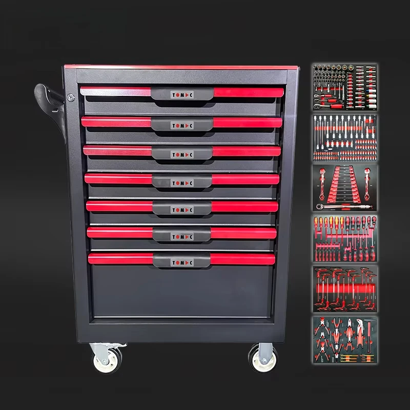 

TOMAC Valuable 7-Drawer Heavy Duty Workshop Tool Cabinet with Tools 255PCS Tool Set Rolling Storage Trolley/Cart