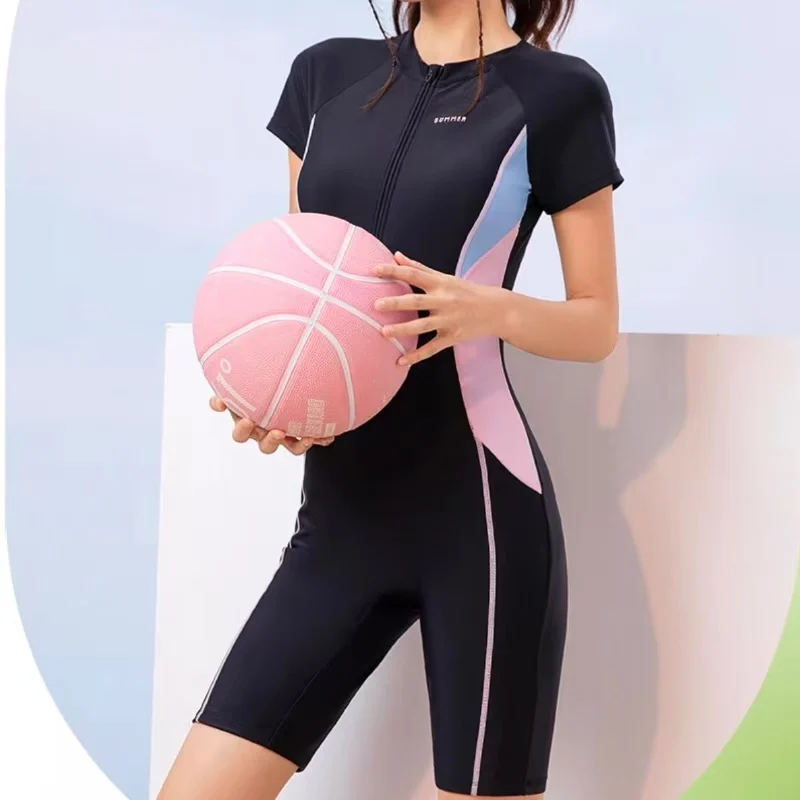 

Amber Ladies' Conservative Surfing One-Piece Swimsuit with Zipper And Removable Chest Pad for Hot Spring Swimming Pools