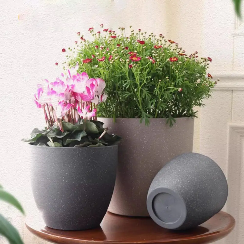 Outdoor Flower Pots with Drainage Modern Stone-look Plant Pot with Saucer Gray Flower Planter with Drainage Holes for Plants