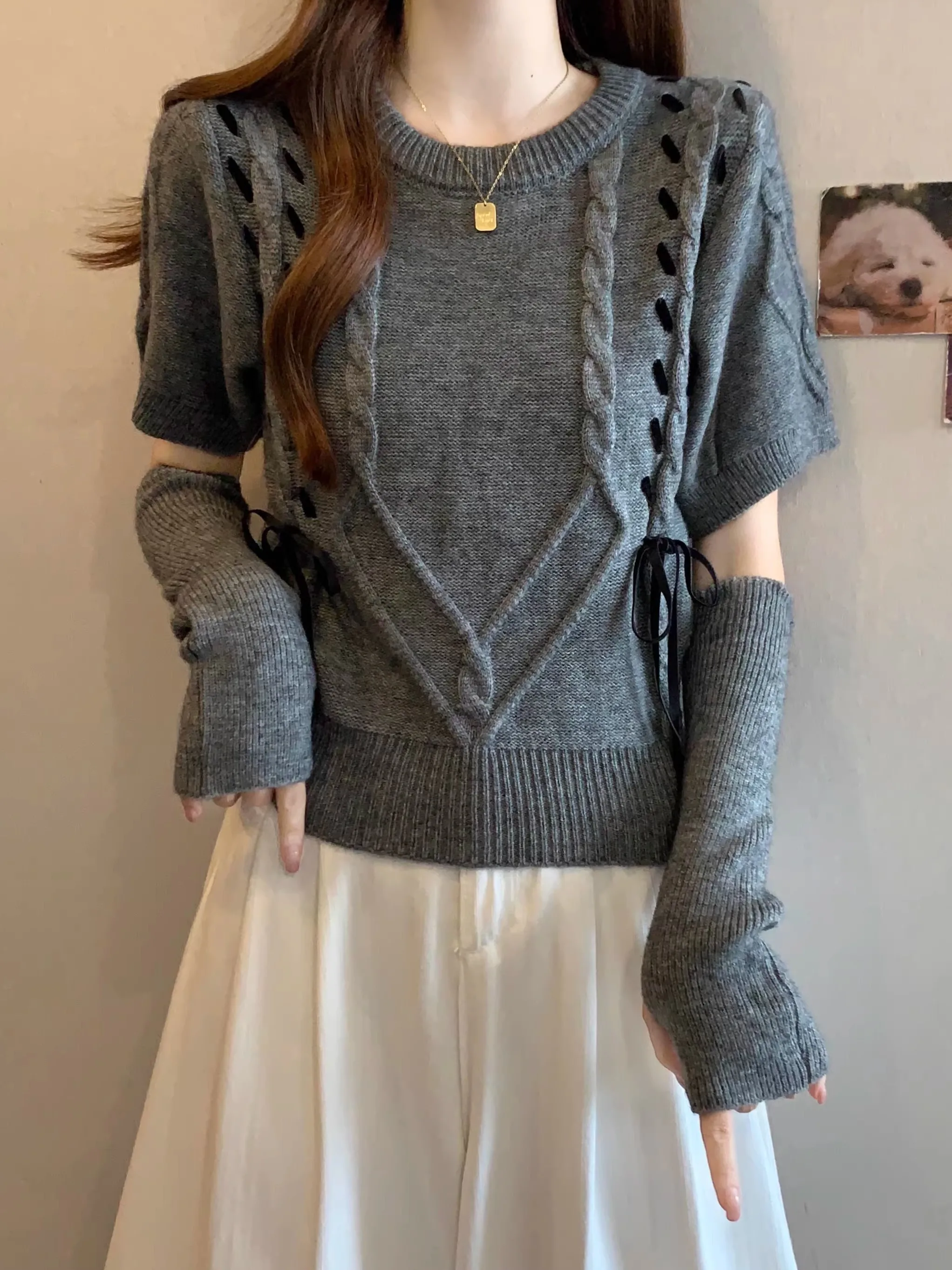 

ay Knitted Sweater Lazy Sle Women's Faion oulder Loose Fit Winter Casual Top Ele Hollow out ort Sve round Ne