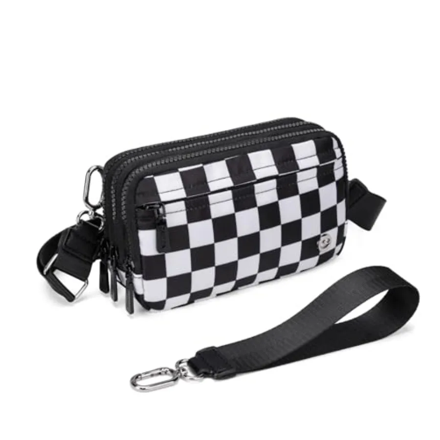 Wristlet Wallets for Women Checkered Crossbody Bags For Women Nylon Shoulder Handbag Purse with Adjustable Strap