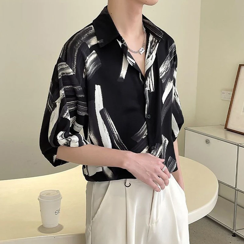 Мужская модная рубашка на пуговицах с принтом Tie Dye Ink High Street Chic Летняя мода Повседневные свободные топы с короткими рукавами Camisas De Hombre